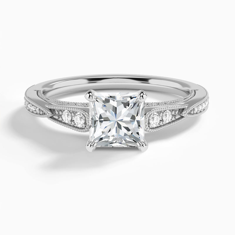Princess Milgrain Scalloped Lab Diamond Engagement Ring In Platinum - Lucenjuri