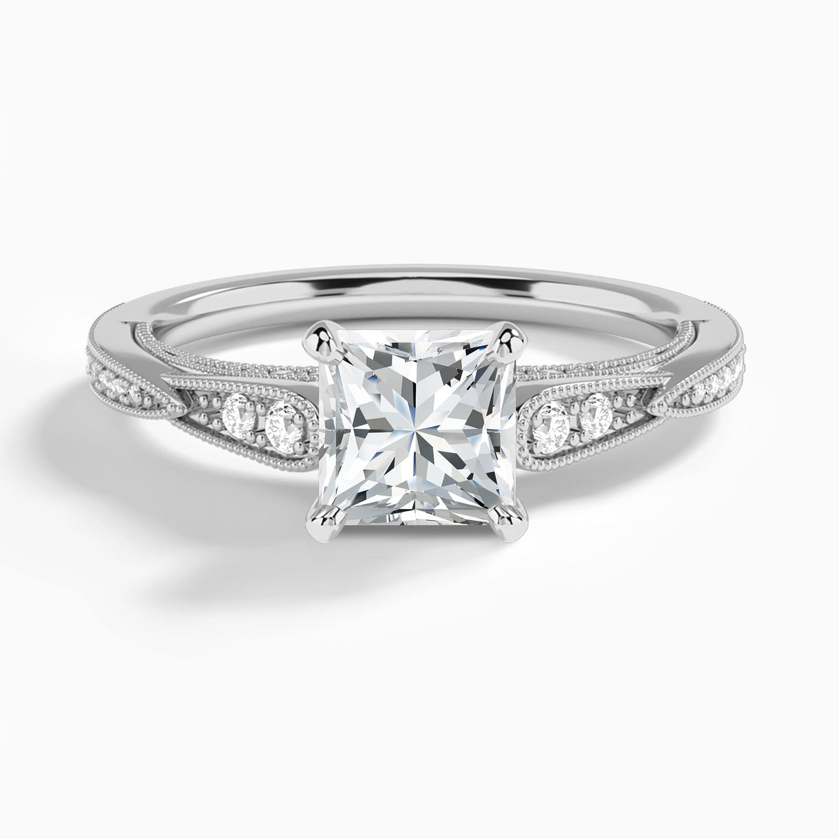 Princess Milgrain Scalloped Lab Diamond Engagement Ring In Platinum - Lucenjuri