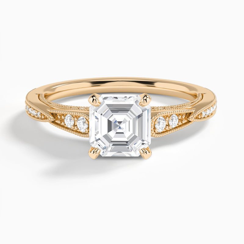 Asscher Milgrain Scalloped Lab Diamond Engagement Ring In 14K Rose Gold - Lucenjuri