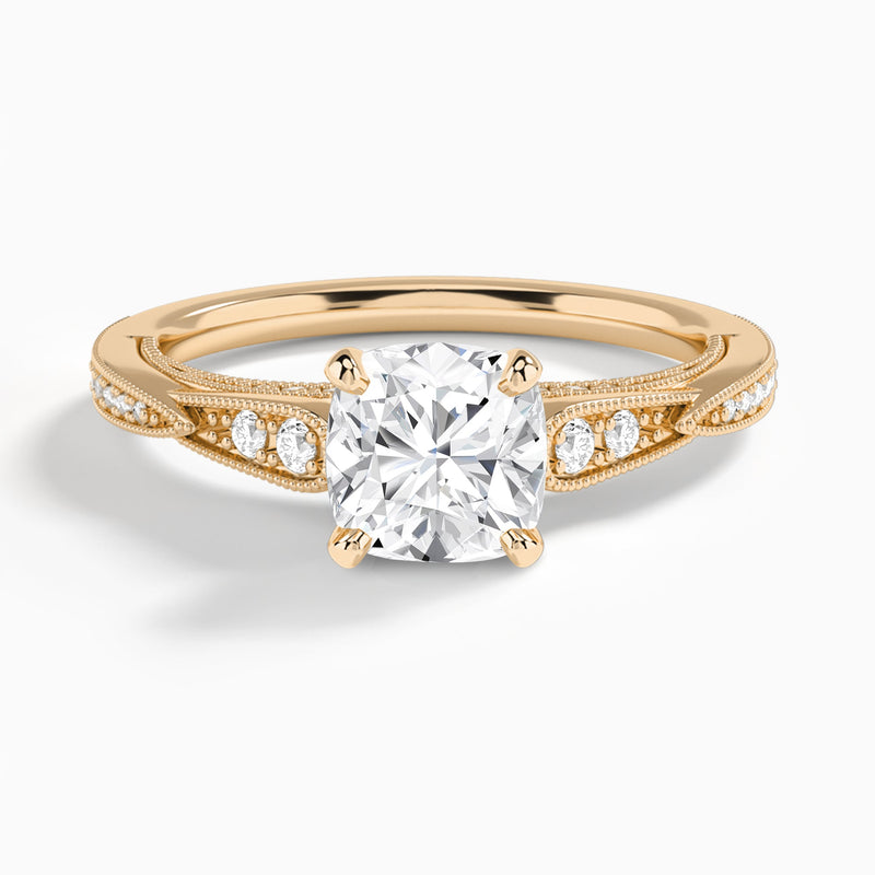 Cushion Milgrain Scalloped Lab Diamond Engagement Ring In 14K Rose Gold - Lucenjuri