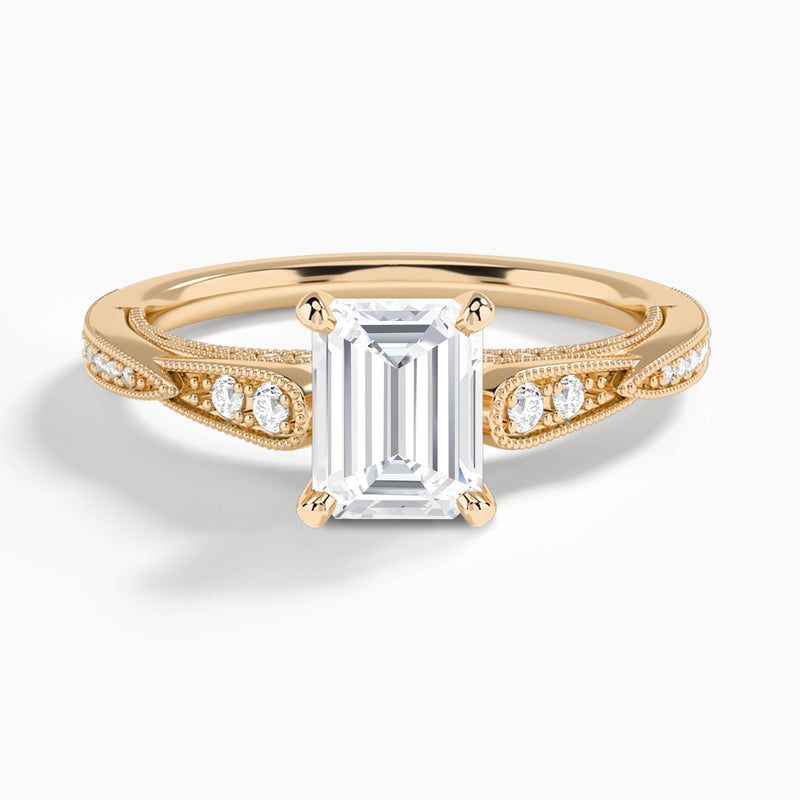 Emerald Milgrain Scalloped Lab Diamond Engagement Ring In 14K Rose Gold - Lucenjuri