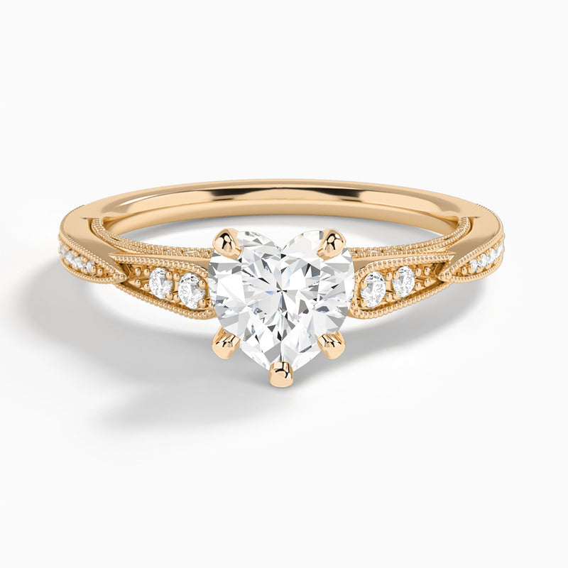 Heart Milgrain Scalloped Lab Diamond Engagement Ring In 14K Rose Gold - Lucenjuri