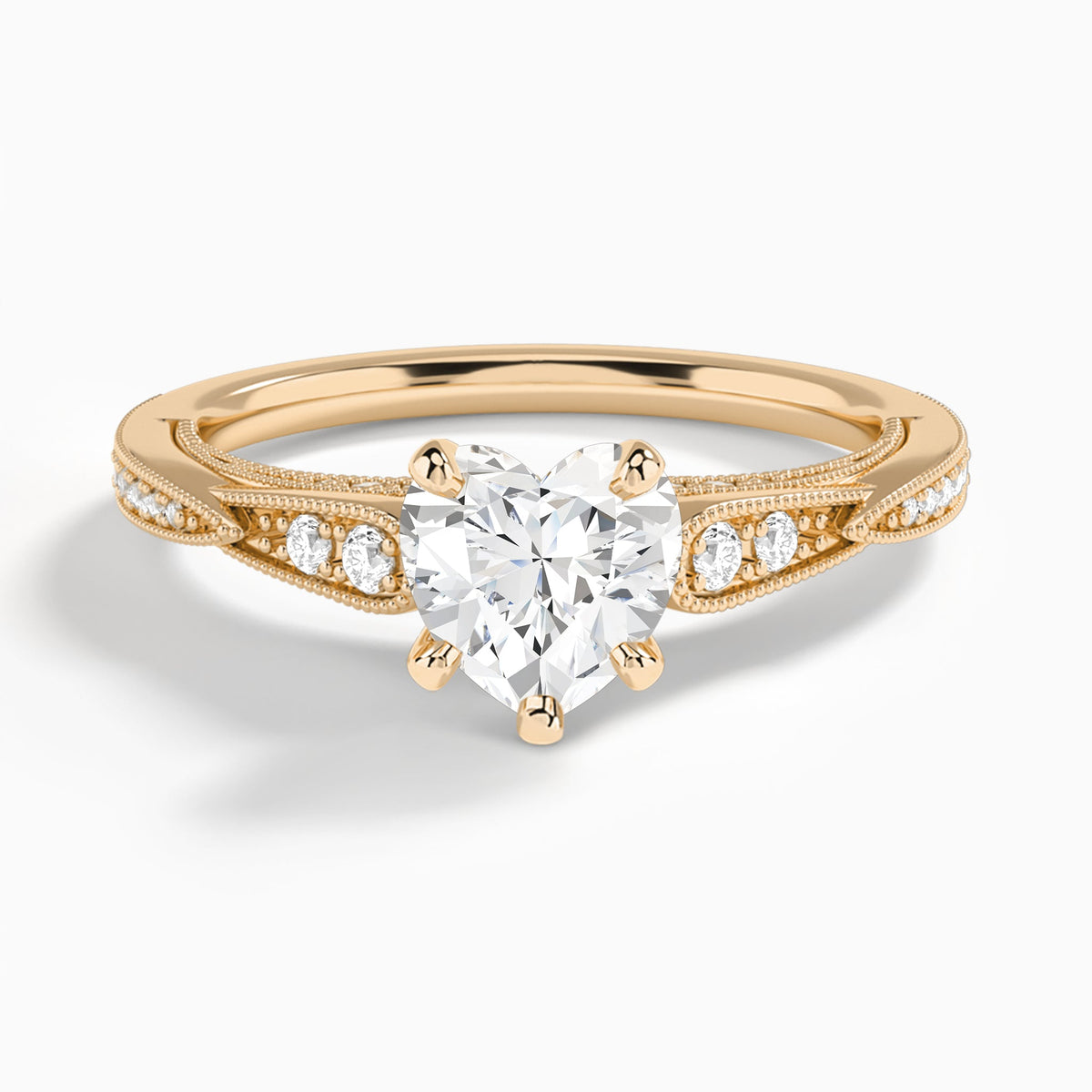 Heart Milgrain Scalloped Lab Diamond Engagement Ring In 14K Rose Gold - Lucenjuri