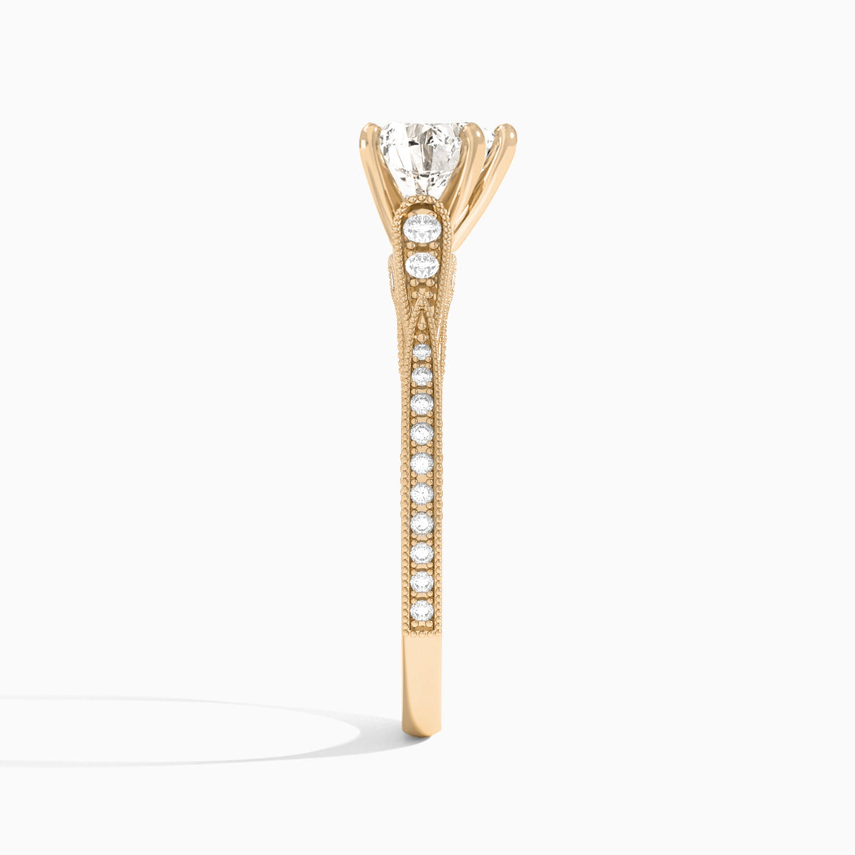Heart Milgrain Scalloped Lab Diamond Engagement Ring In 14K Rose Gold, Side View
