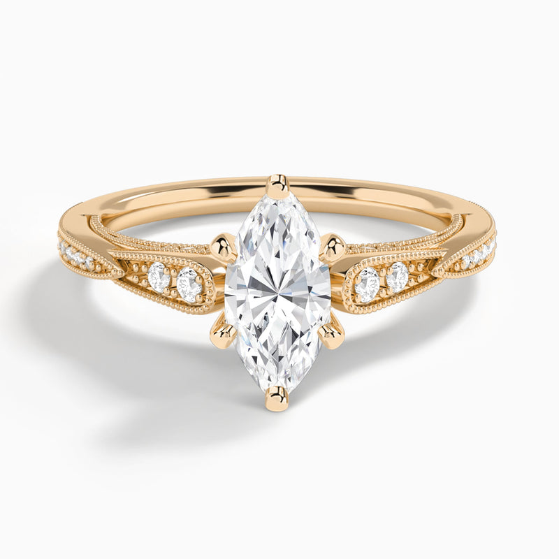 Marquise Milgrain Scalloped Lab Diamond Engagement Ring In 14K Rose Gold - Lucenjuri
