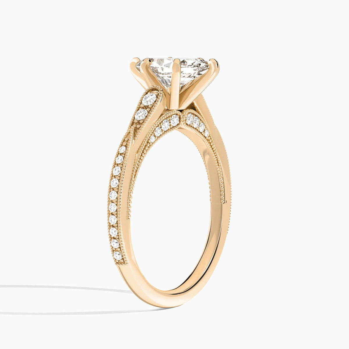 Marquise Milgrain Scalloped Lab Diamond Engagement Ring In 14K Rose Gold, Angle View