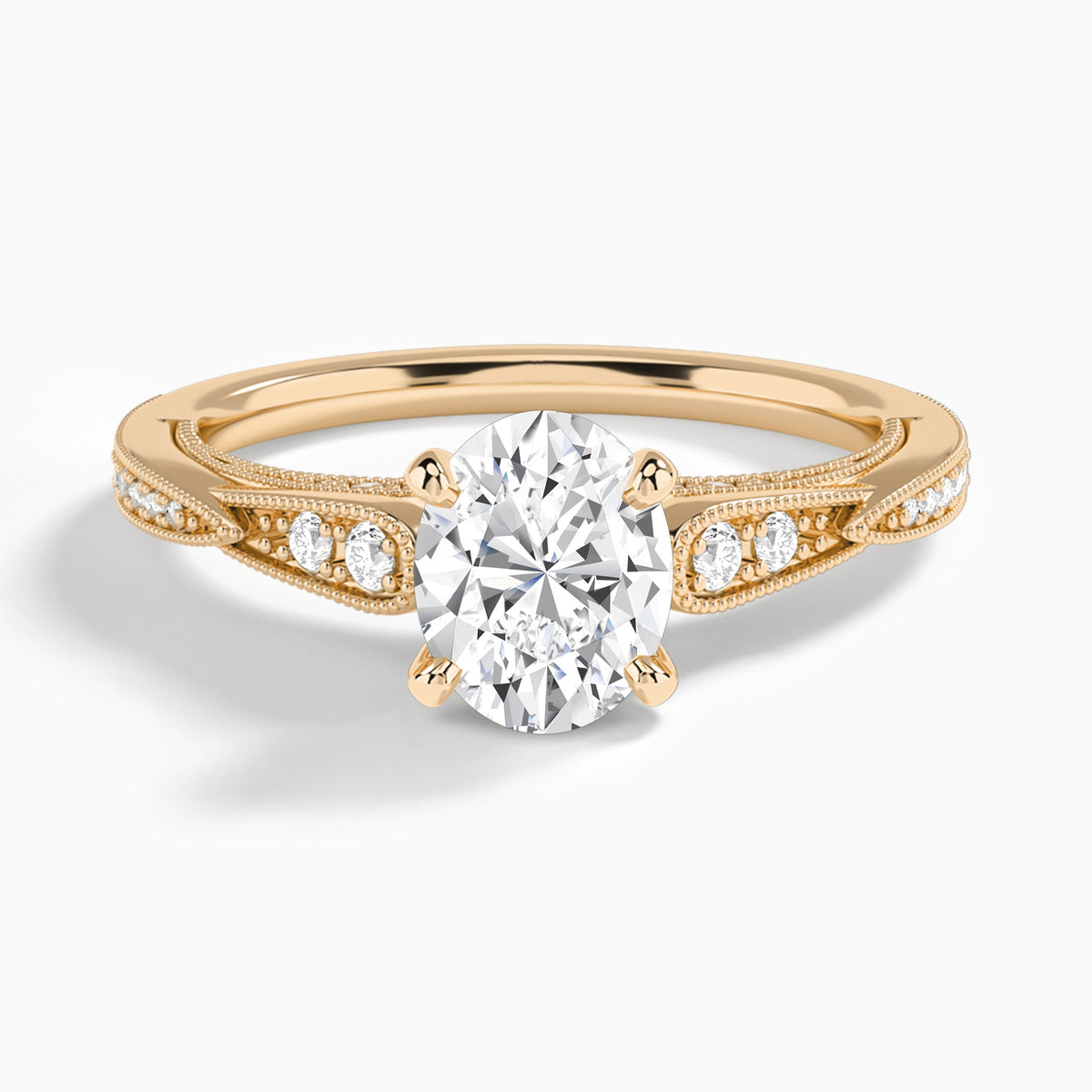 Oval Milgrain Scalloped Lab Diamond Engagement Ring In 14K Rose Gold - Lucenjuri