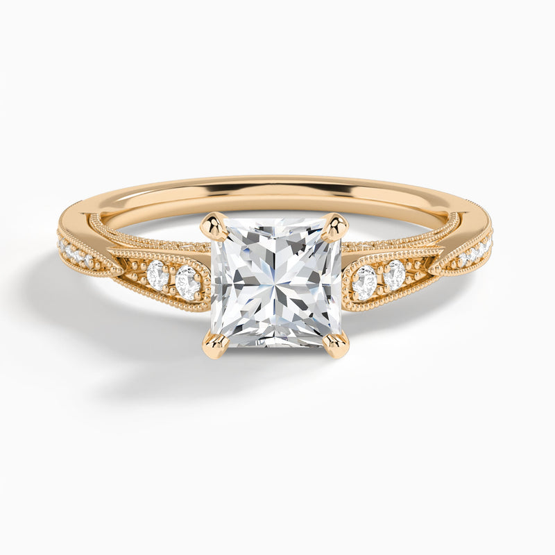 Princess Milgrain Scalloped Lab Diamond Engagement Ring In 14K Rose Gold - Lucenjuri