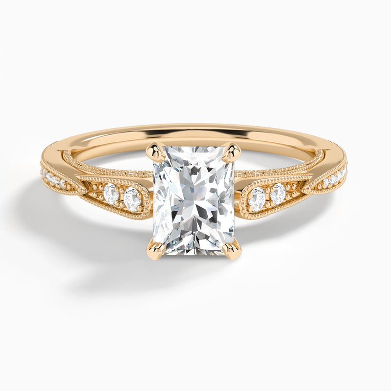 Radiant Milgrain Scalloped Lab Diamond Engagement Ring In 14K Rose Gold - Lucenjuri