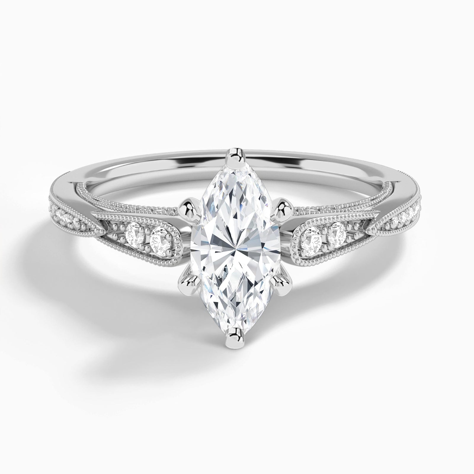 Camellia Vintage Milgrain Scalloped Diamond Engagement Ring