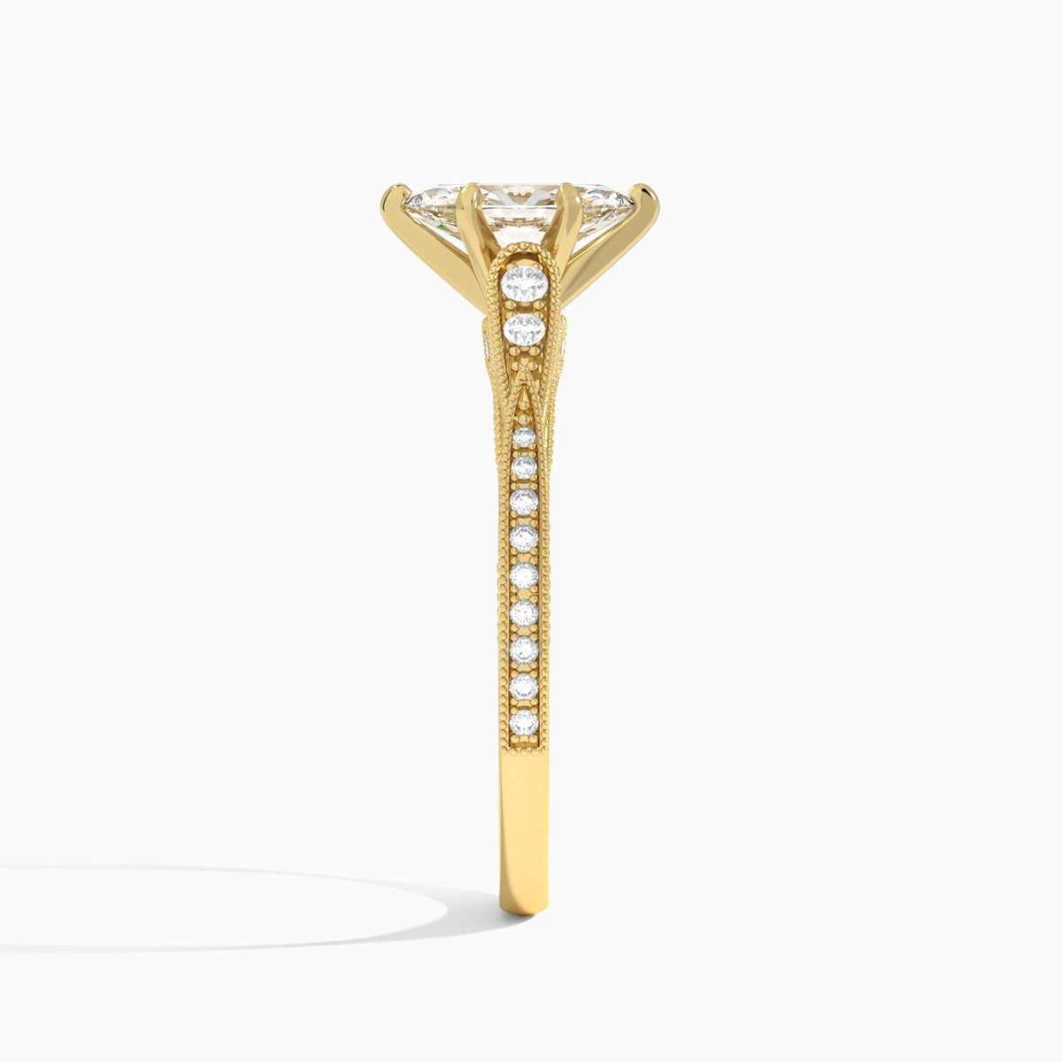 Marquise Milgrain Scalloped Lab Diamond Engagement Ring In 18K Yellow Gold, Side View