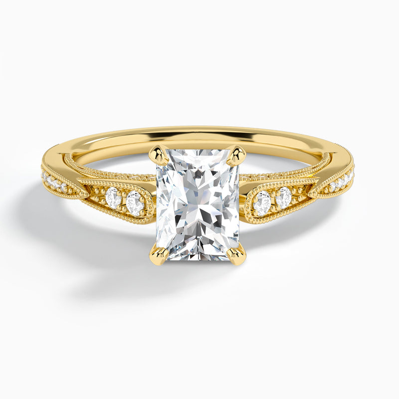 Radiant Milgrain Scalloped Lab Diamond Engagement Ring In 18K Yellow Gold - Lucenjuri