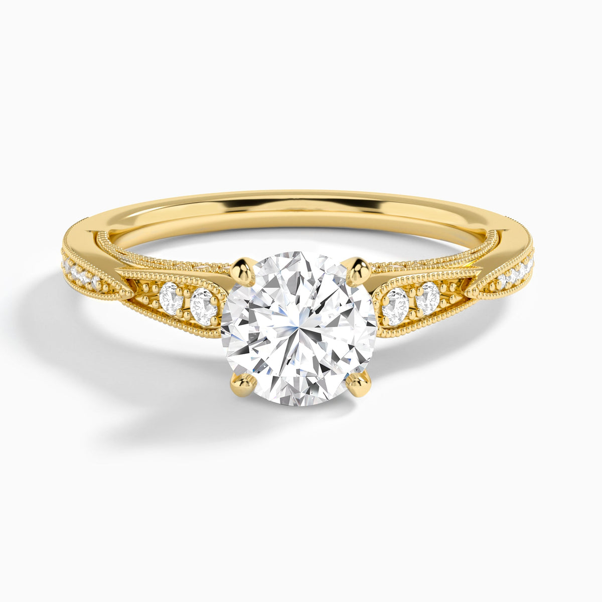 Round Milgrain Scalloped Lab Diamond Engagement Ring In 18K Yellow Gold - Lucenjuri