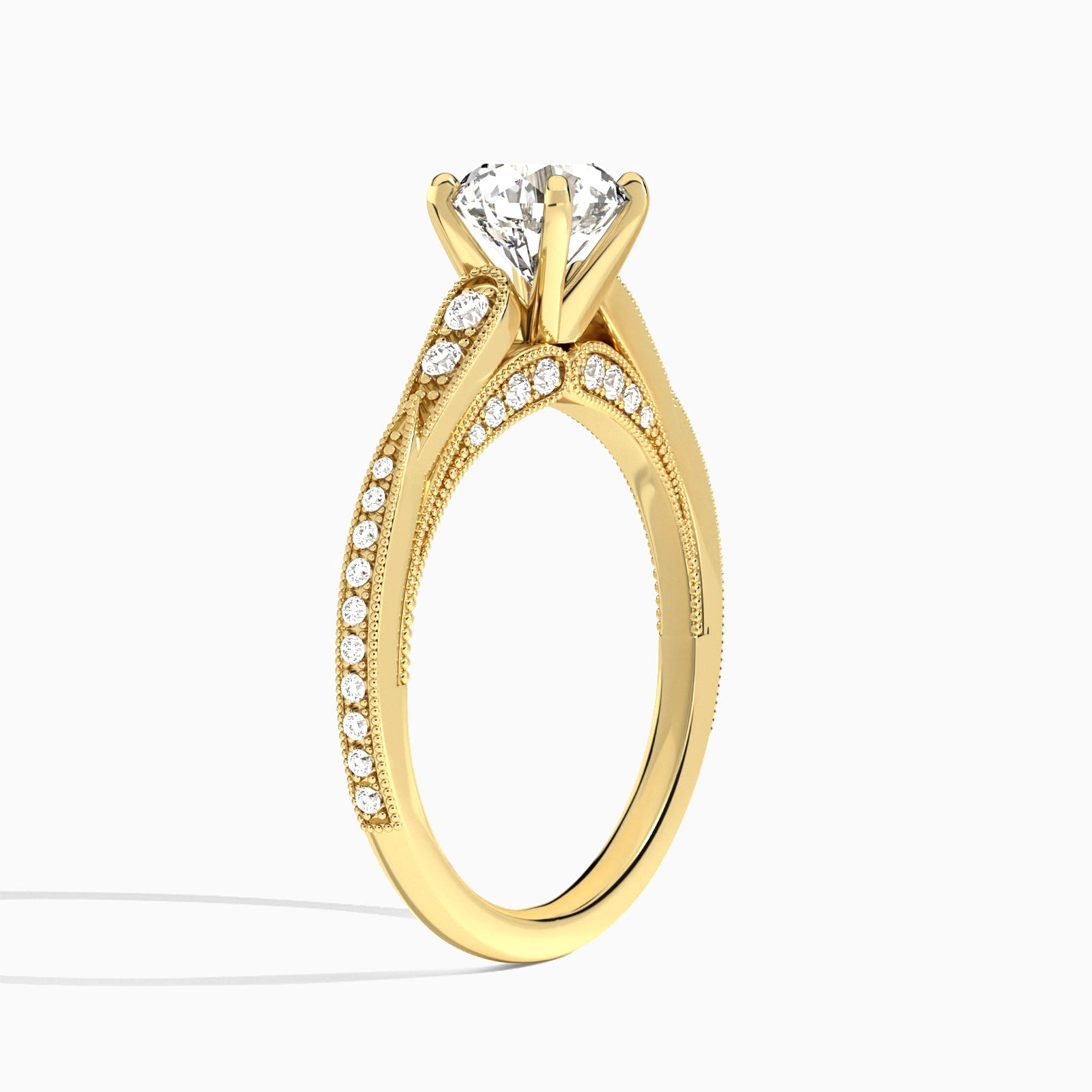 Camellia Vintage Milgrain Scalloped Diamond Engagement Ring