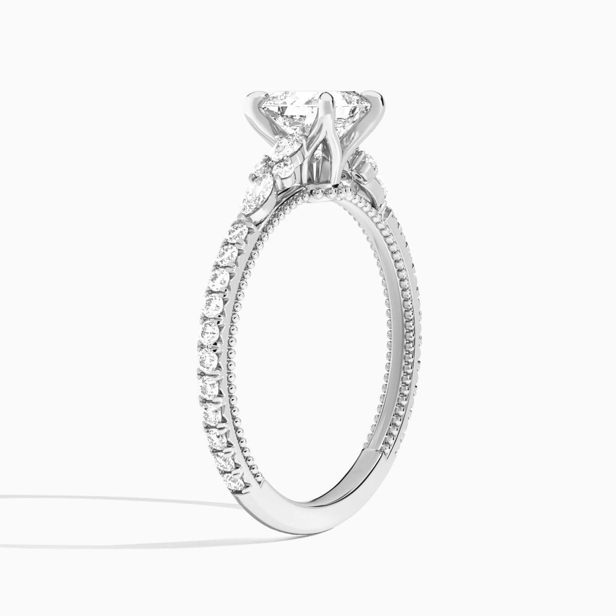 Asscher Celestia Lab Grown Diamond Engagement Ring In Platinum, Angle View