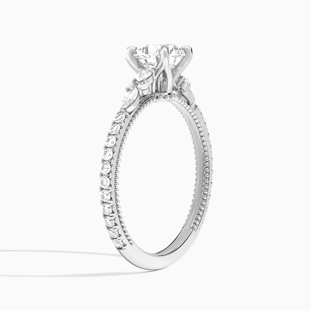 Cushion Celestia Lab Grown Diamond Engagement Ring In Platinum, Angle View