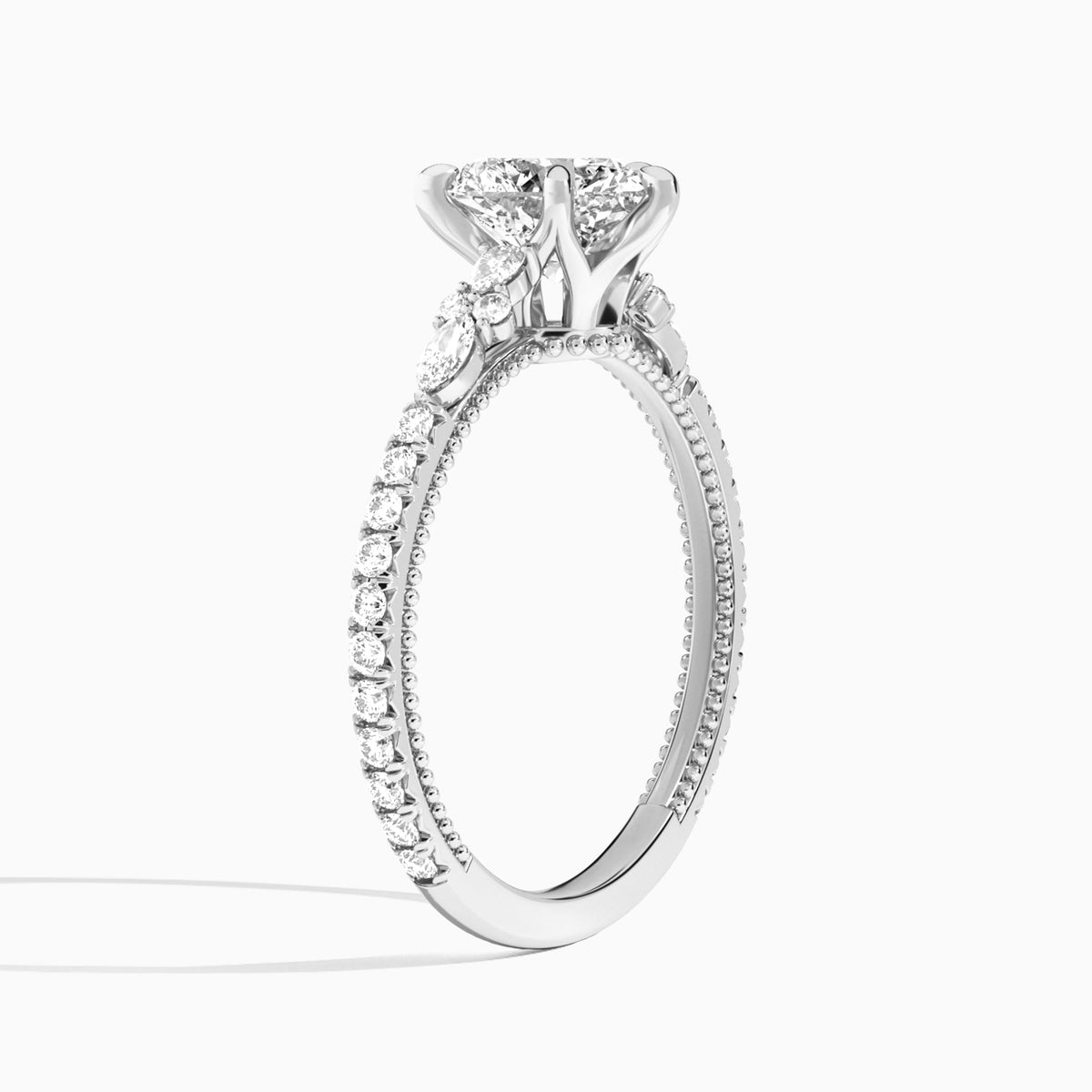 Heart Celestia Lab Grown Diamond Engagement Ring In Platinum, Angle View