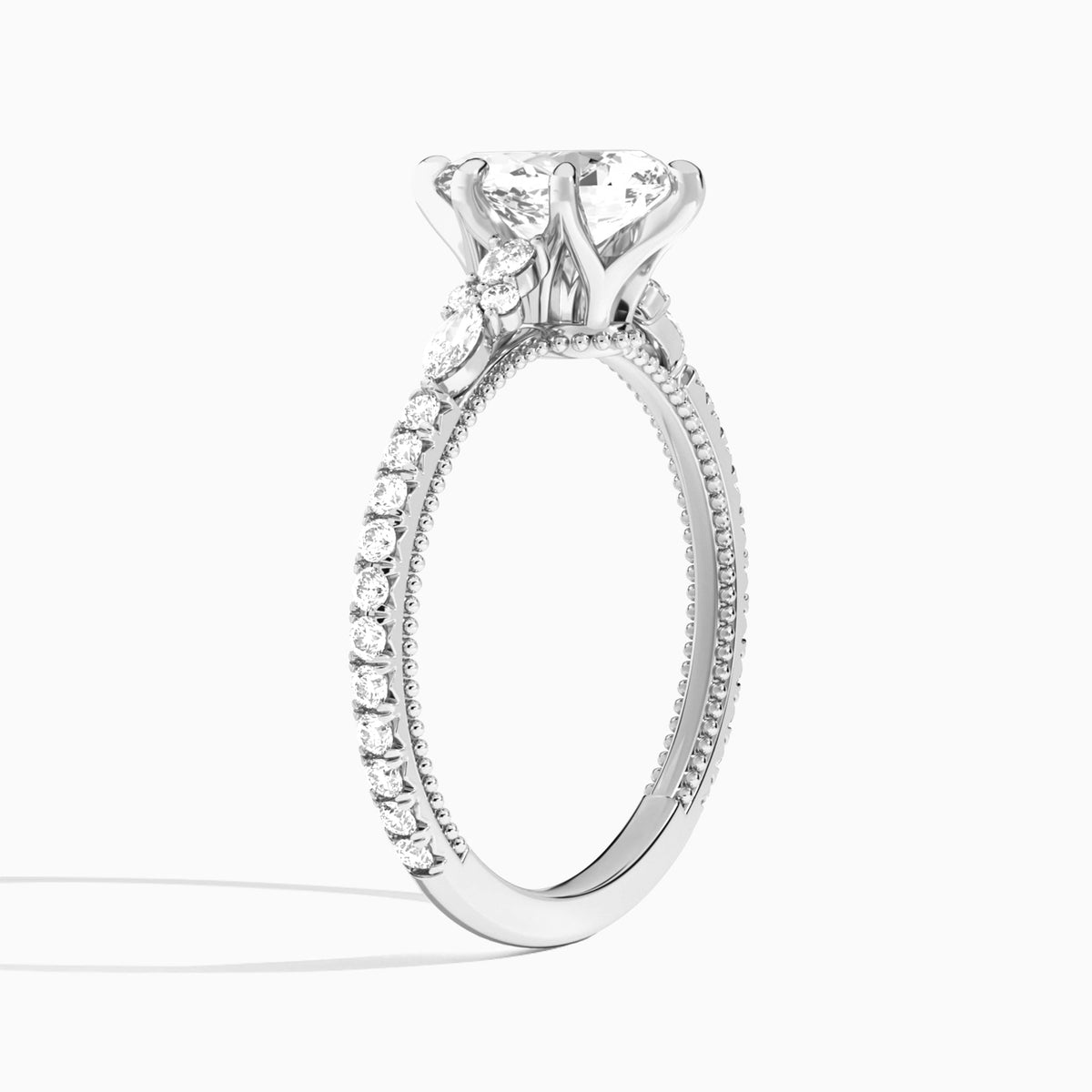 Pear Celestia Lab Grown Diamond Engagement Ring In Platinum, Angle View