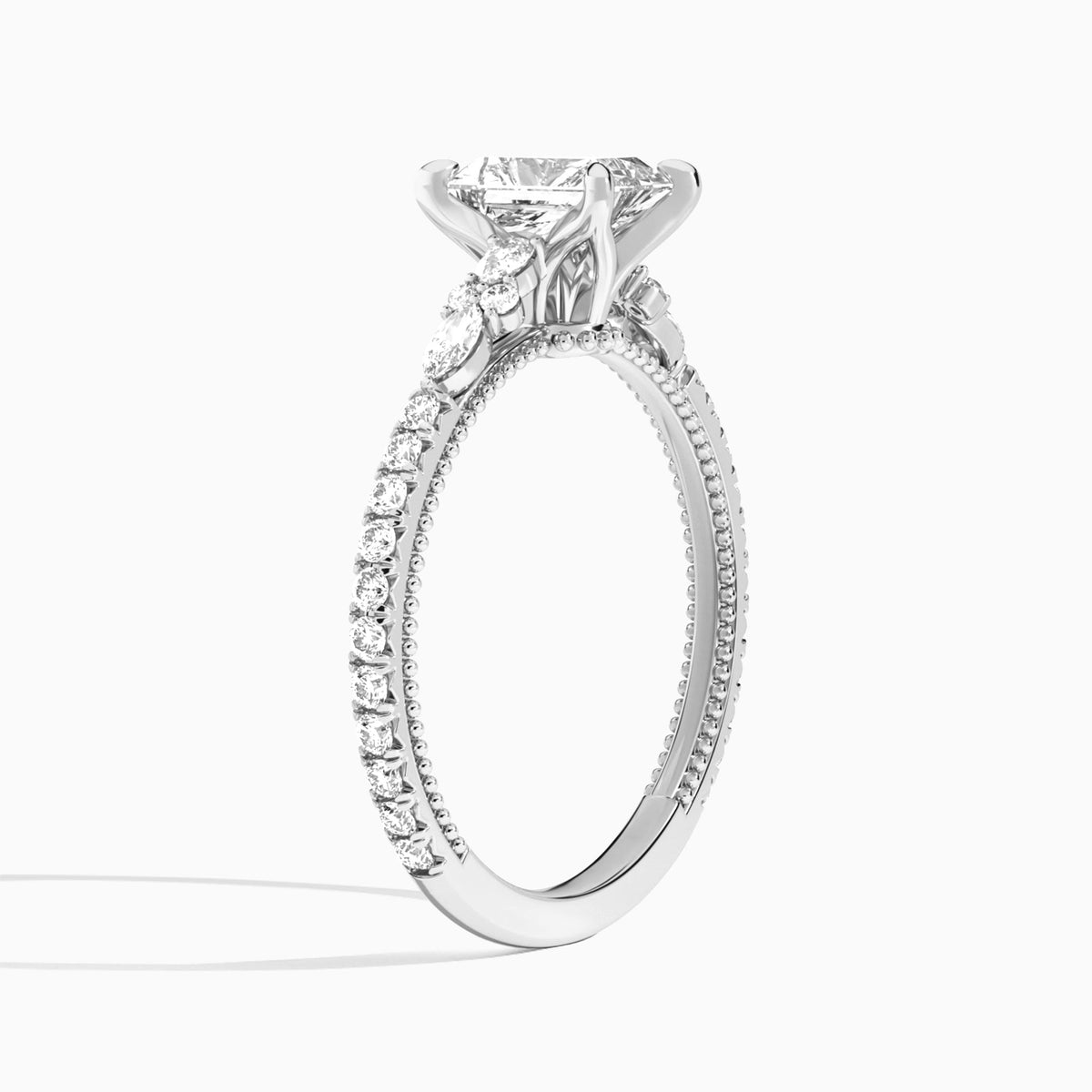 Radiant Celestia Lab Grown Diamond Engagement Ring In Platinum, Angle View
