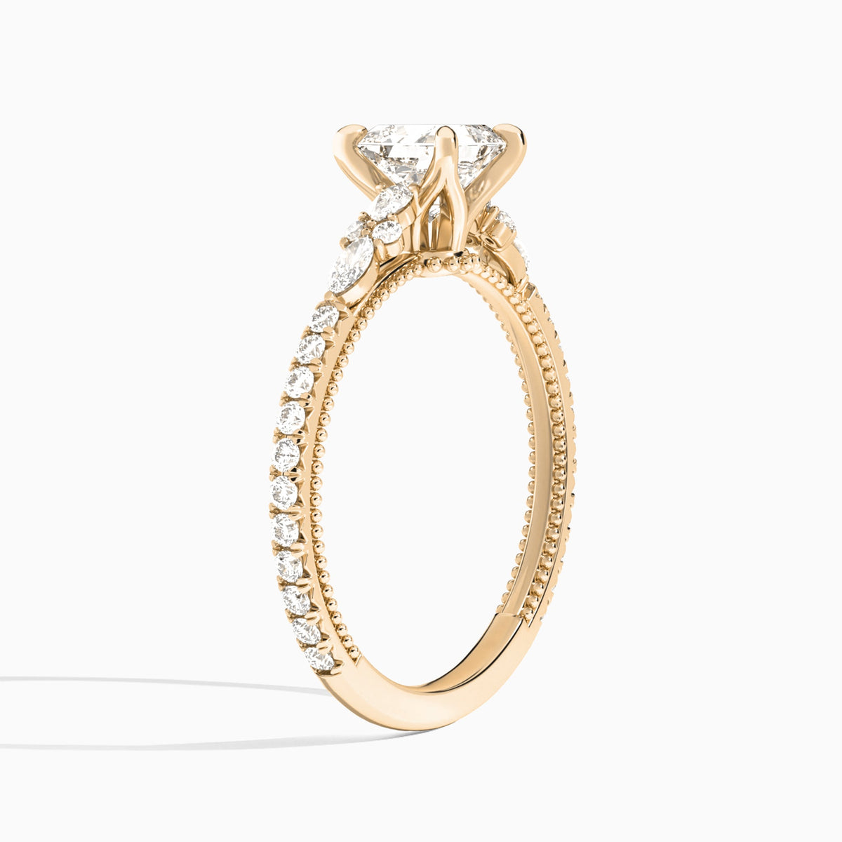 Asscher Celestia Lab Grown Diamond Engagement Ring In 14K Rose Gold, Angle View