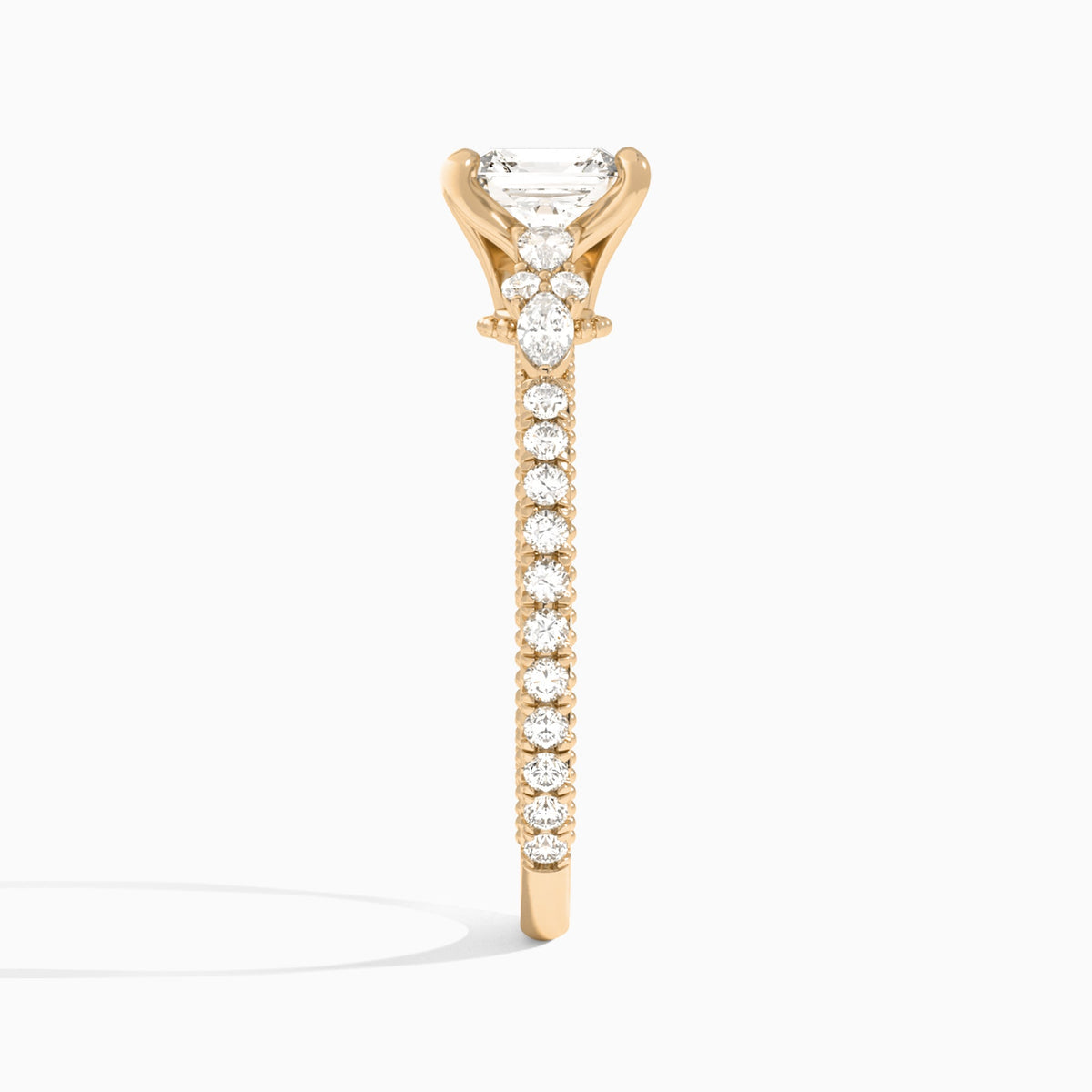 Asscher Celestia Lab Grown Diamond Engagement Ring In 14K Rose Gold, Side View