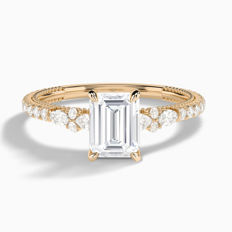 Emerald Celestia Lab Grown Diamond Engagement Ring In 14K Rose Gold - Lucenjuri