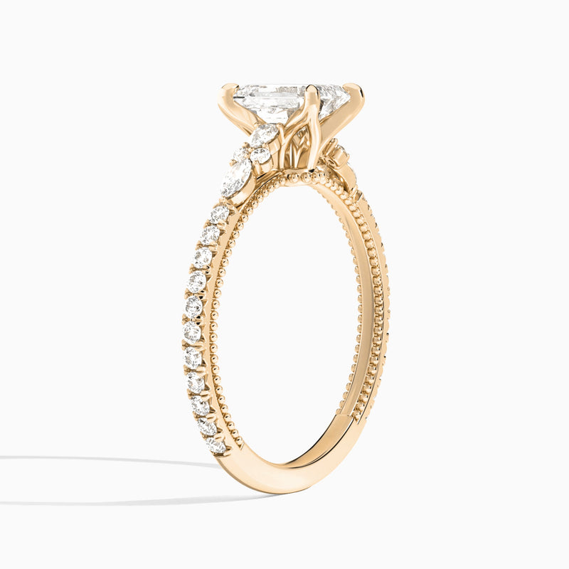Emerald Celestia Lab Grown Diamond Engagement Ring In 14K Rose Gold, Angle View