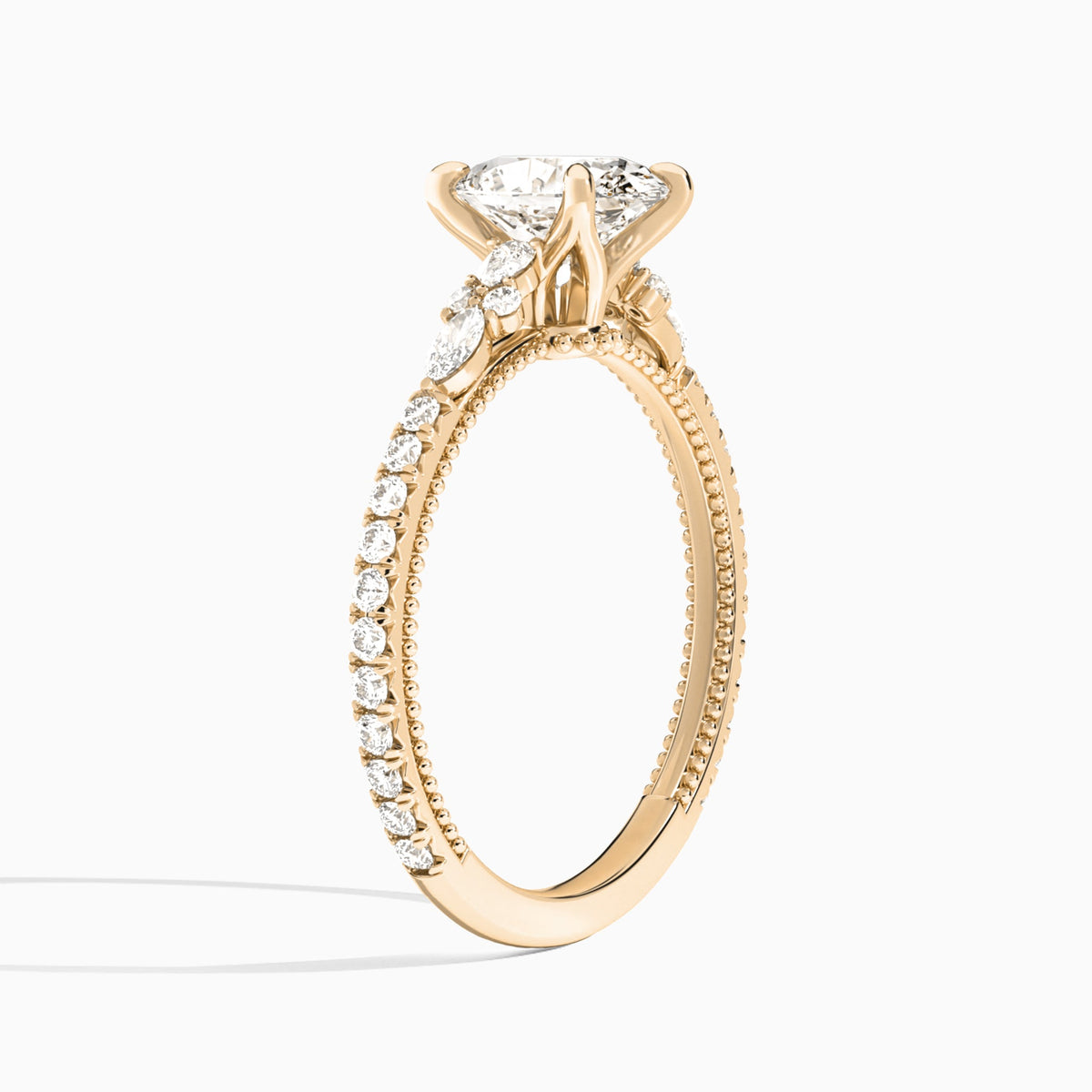 Oval Celestia Lab Grown Diamond Engagement Ring In 14K Rose Gold, Angle View