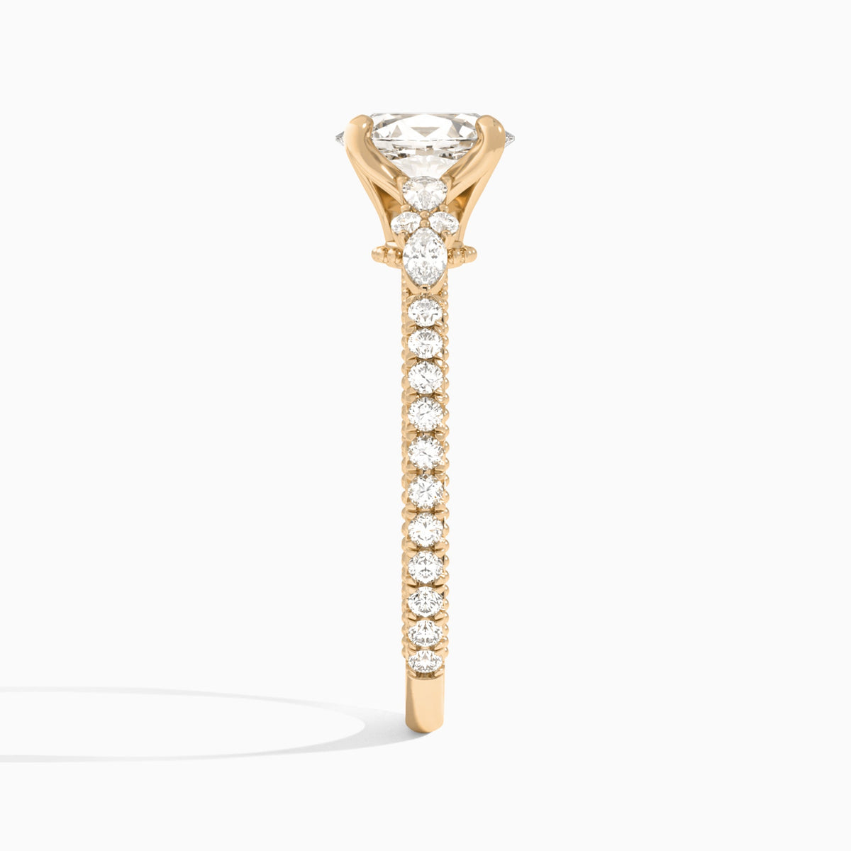 Oval Celestia Lab Grown Diamond Engagement Ring In 14K Rose Gold, Side View