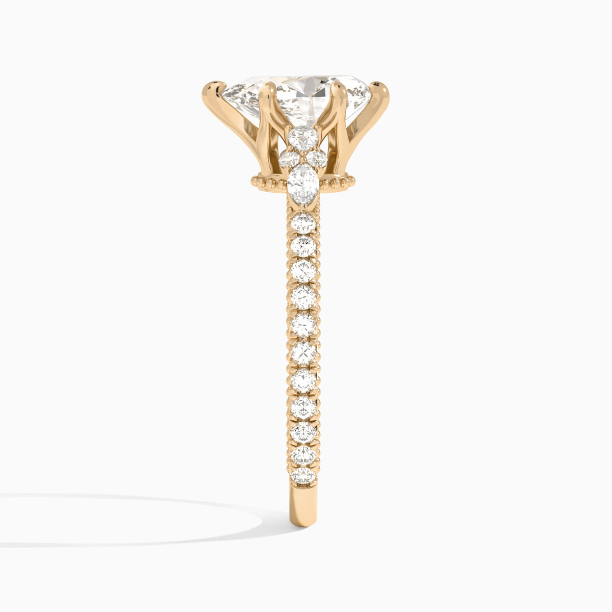 Pear Celestia Lab Grown Diamond Engagement Ring In 14K Rose Gold, Side View