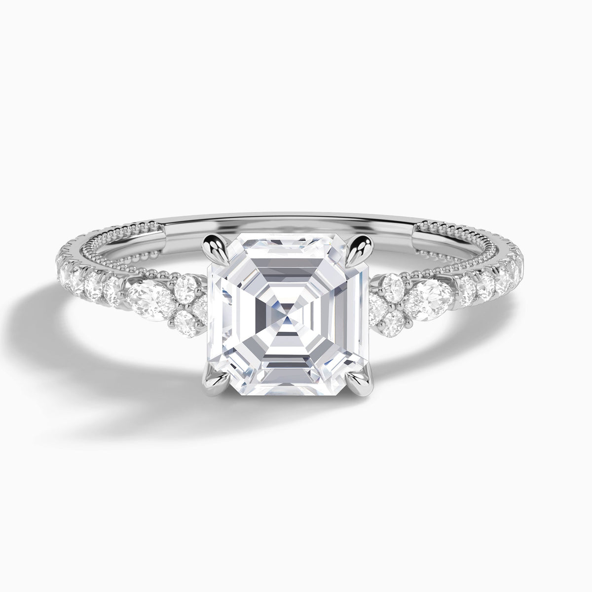 Asscher Celestia Lab Grown Diamond Engagement Ring In 18K White Gold - Lucenjuri