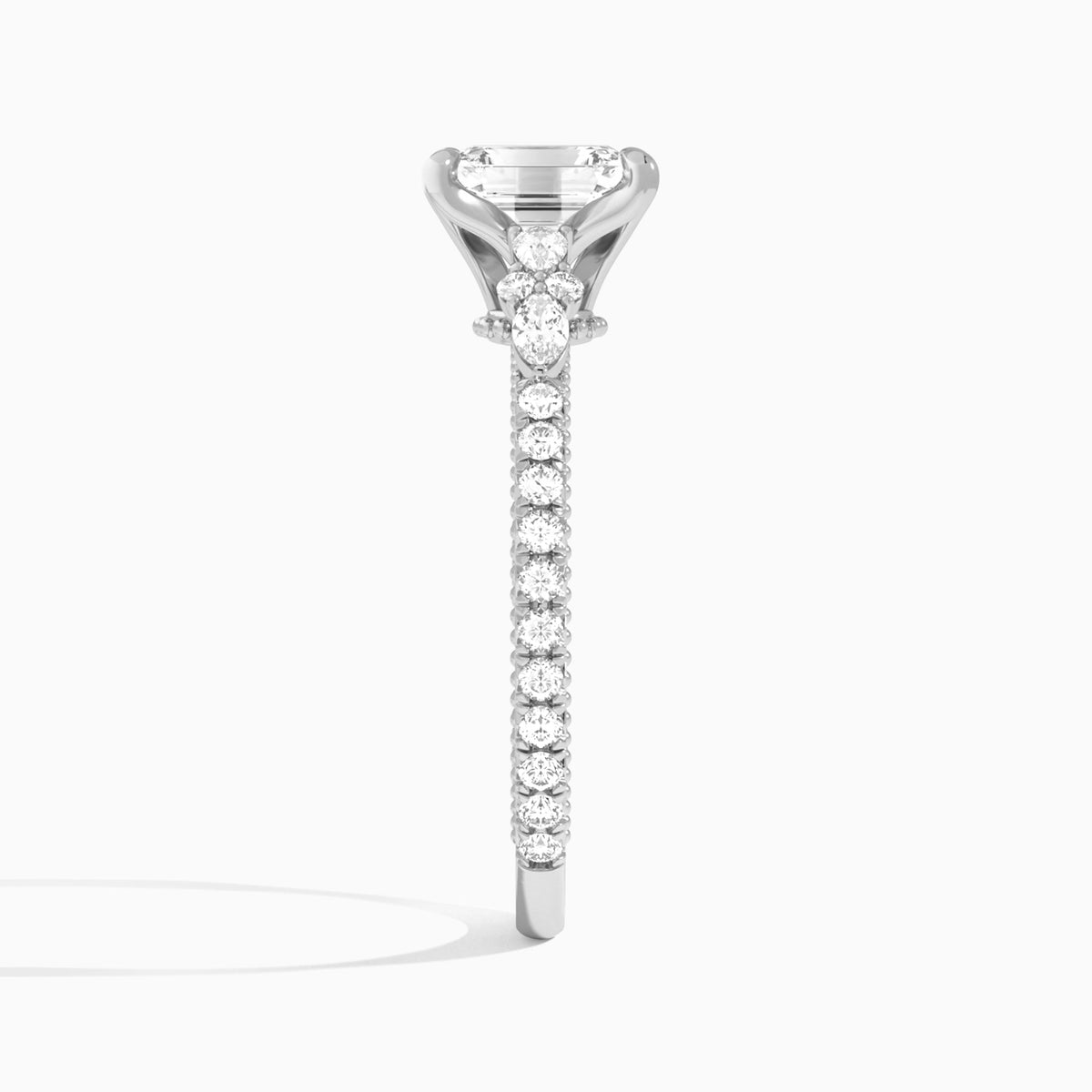 Emerald Celestia Lab Grown Diamond Engagement Ring In 14K White Gold, Side View