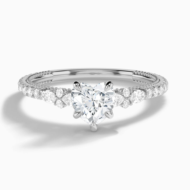 Heart Celestia Lab Grown Diamond Engagement Ring In 18K White Gold - Lucenjuri