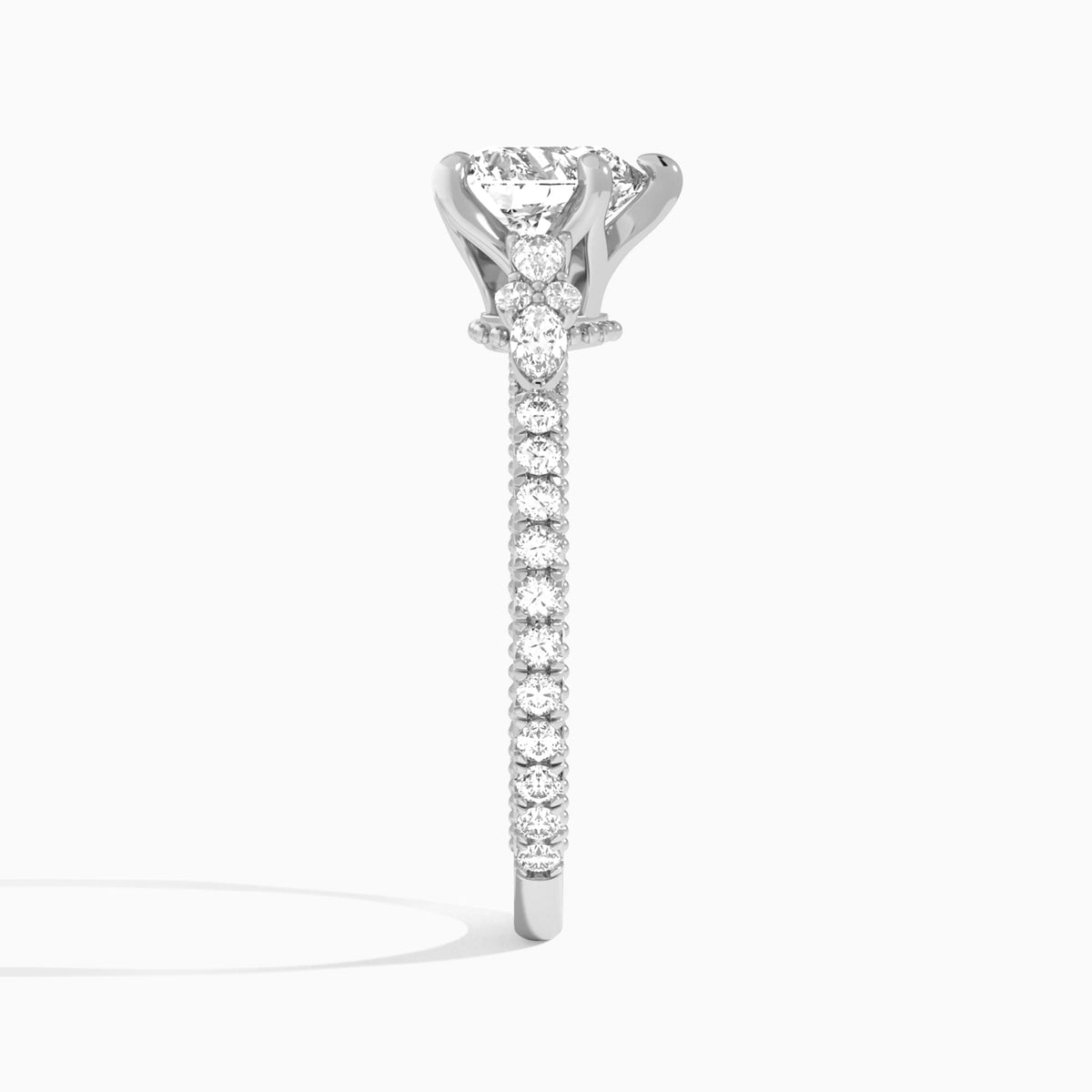 Heart Celestia Lab Grown Diamond Engagement Ring In 14K White Gold, Side View