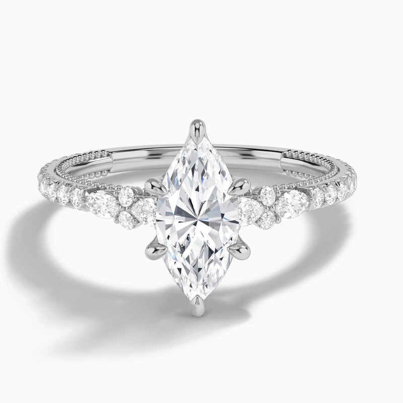 Marquise Celestia Lab Grown Diamond Engagement Ring In 14K White Gold - Lucenjuri