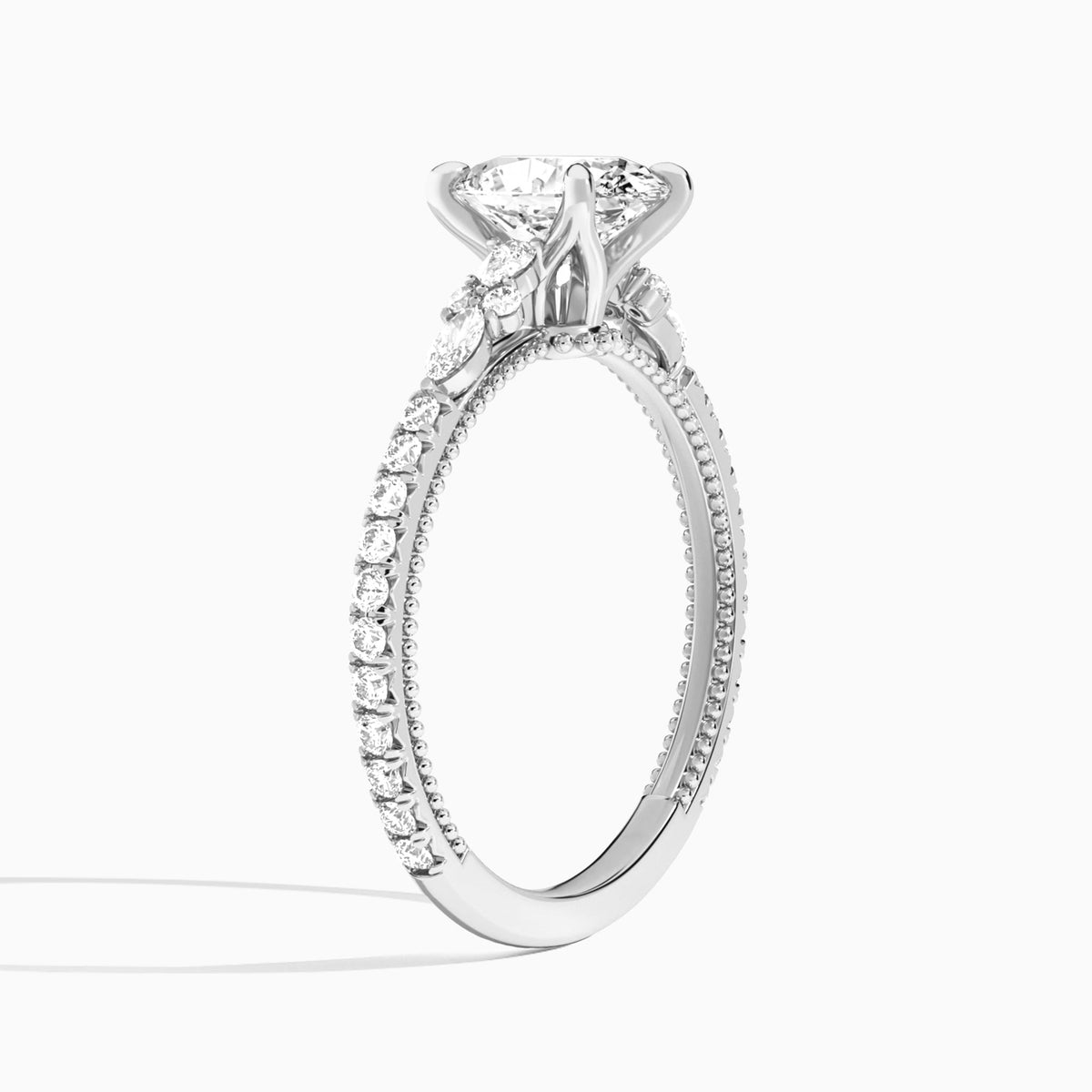 Oval Celestia Lab Grown Diamond Engagement Ring In 14K White Gold, Angle View