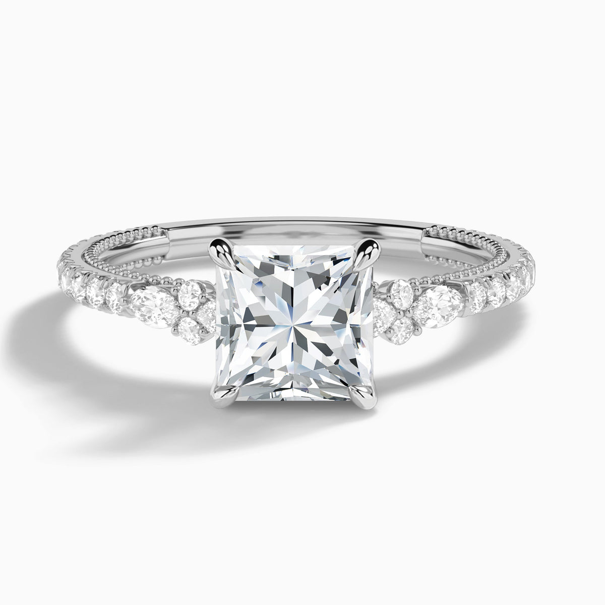 Princess Celestia Lab Grown Diamond Engagement Ring In 18K White Gold - Lucenjuri