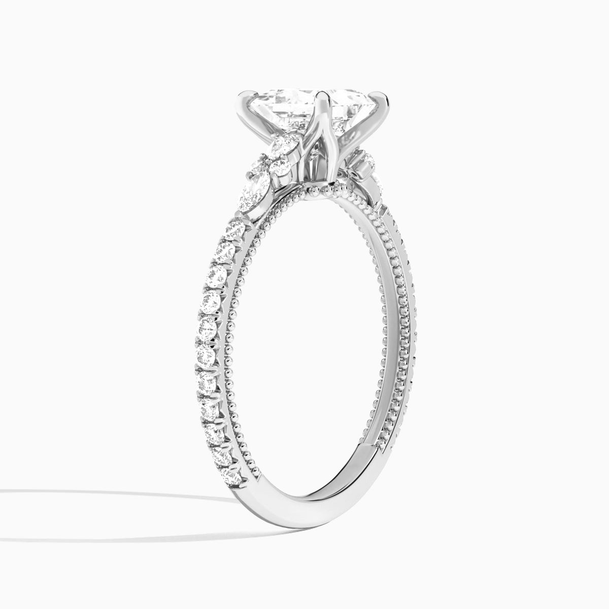 Princess Celestia Lab Grown Diamond Engagement Ring In 18K White Gold, Angle View