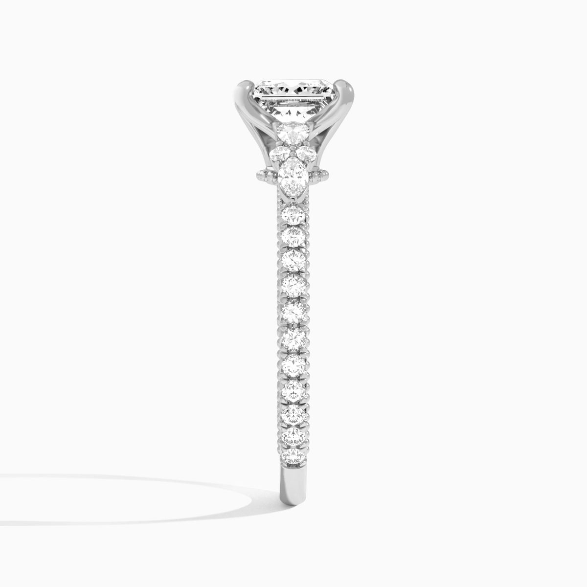Princess Celestia Lab Grown Diamond Engagement Ring In 18K White Gold, Side View