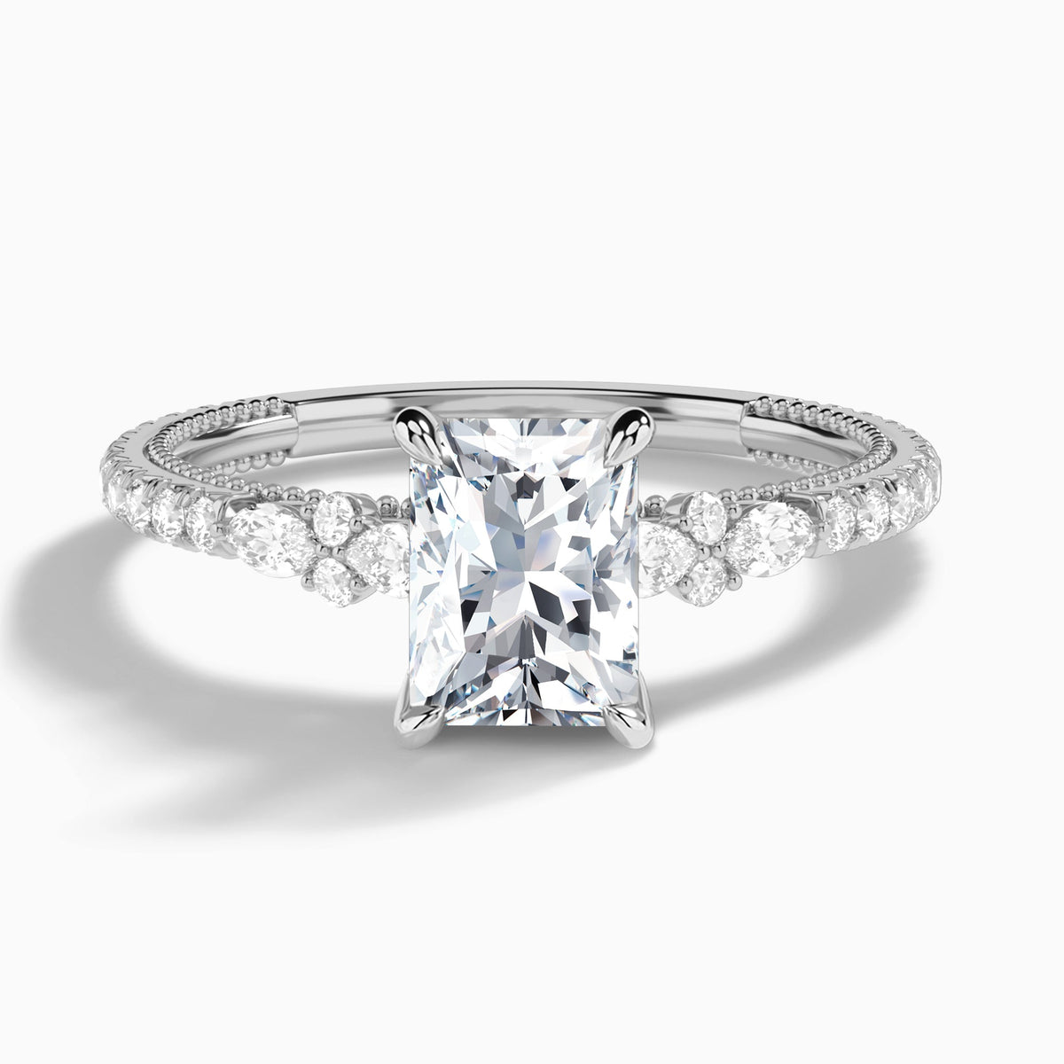 Radiant Celestia Lab Grown Diamond Engagement Ring In 18K White Gold - Lucenjuri