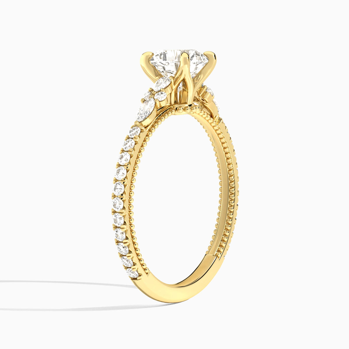 Cushion Celestia Lab Grown Diamond Engagement Ring In 14K Yellow Gold, Angle View