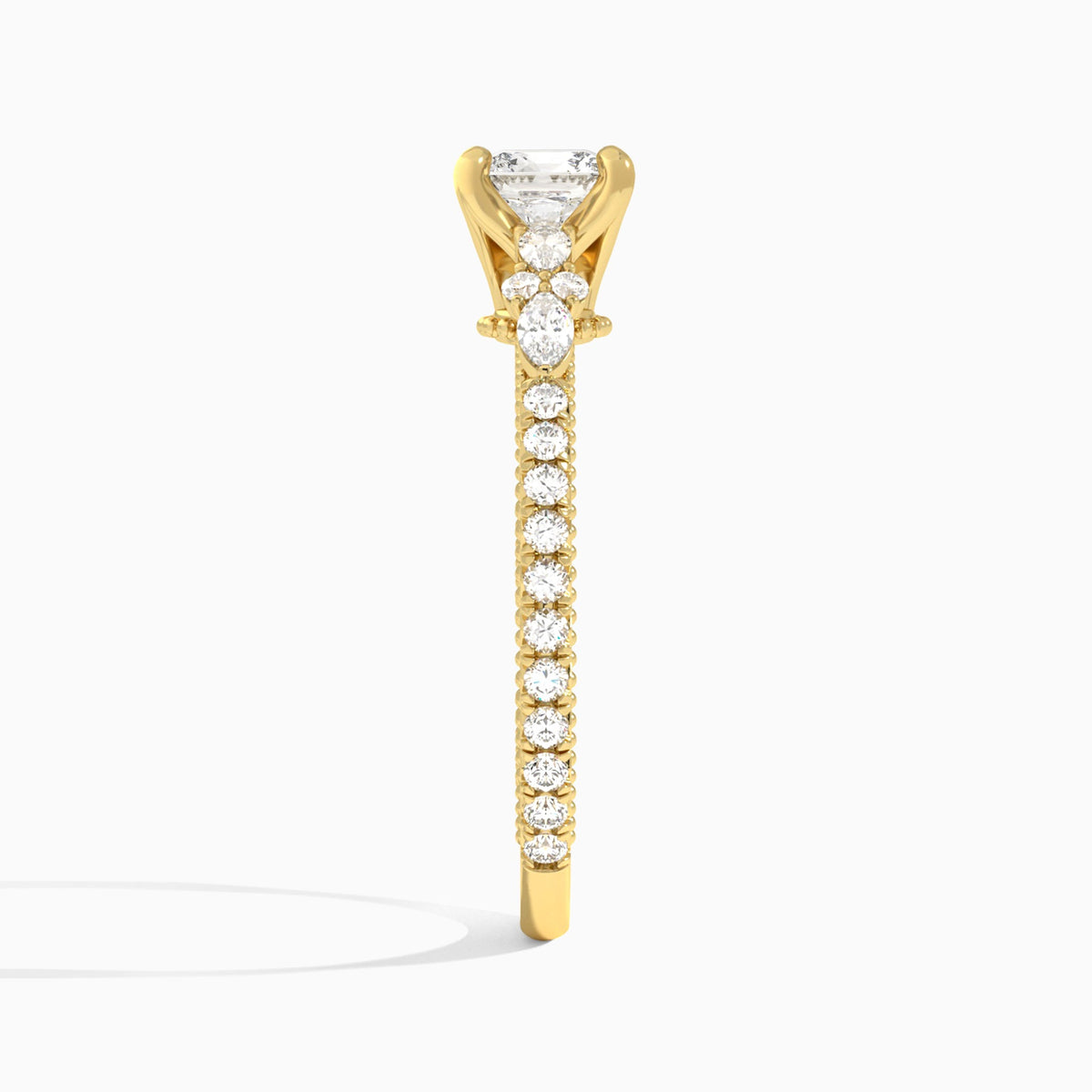 Cushion Celestia Lab Grown Diamond Engagement Ring In 18K Yellow Gold, Side View