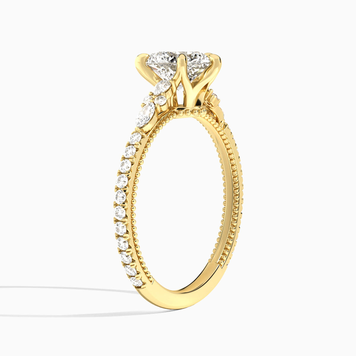 Heart Celestia Lab Grown Diamond Engagement Ring In 18K Yellow Gold, Angle View