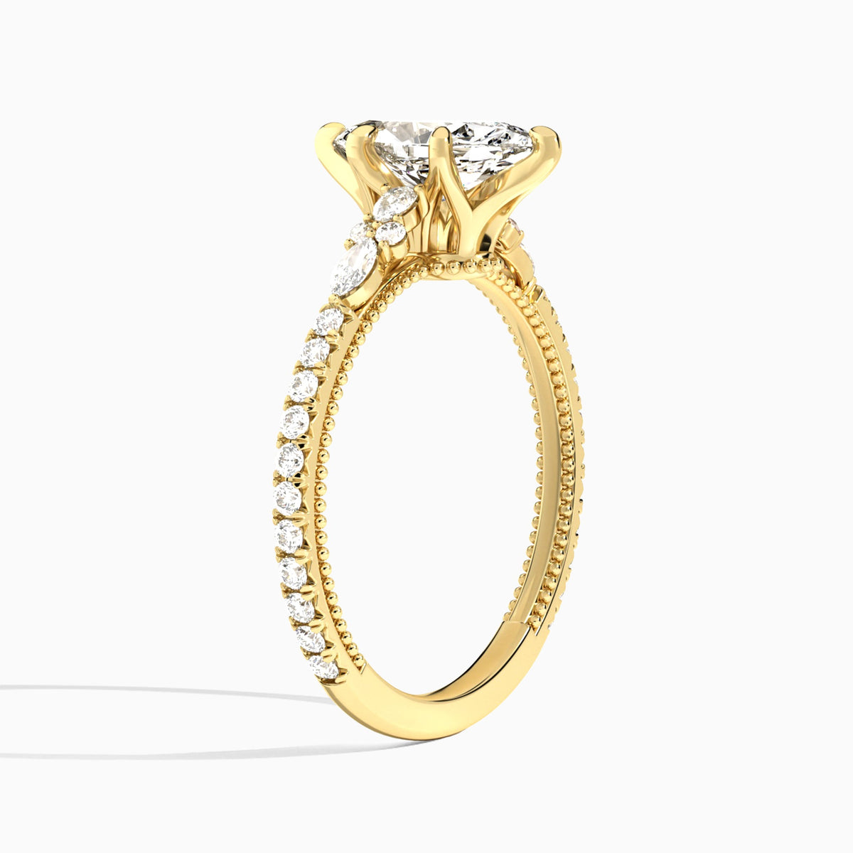 Marquise Celestia Lab Grown Diamond Engagement Ring In 18K Yellow Gold, Angle View
