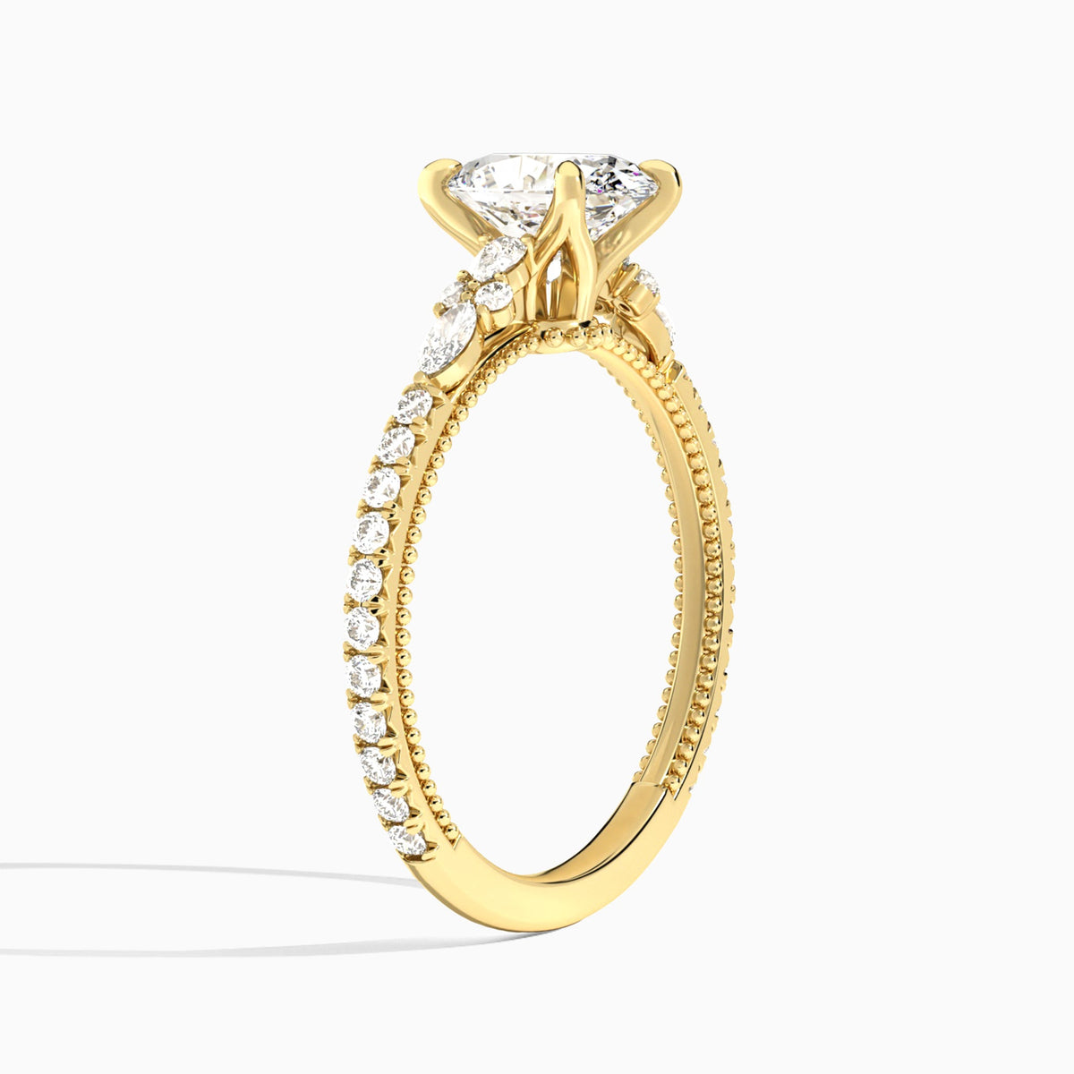 Oval Celestia Lab Grown Diamond Engagement Ring In 14K Yellow Gold, Angle View