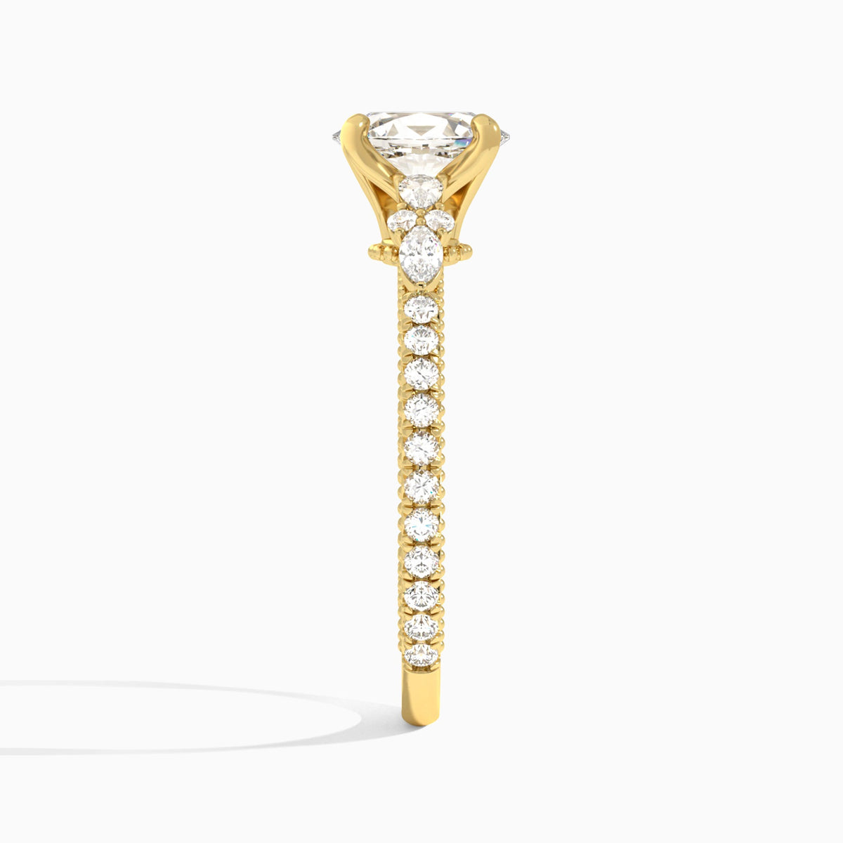 Oval Celestia Lab Grown Diamond Engagement Ring In 14K Yellow Gold, Side View