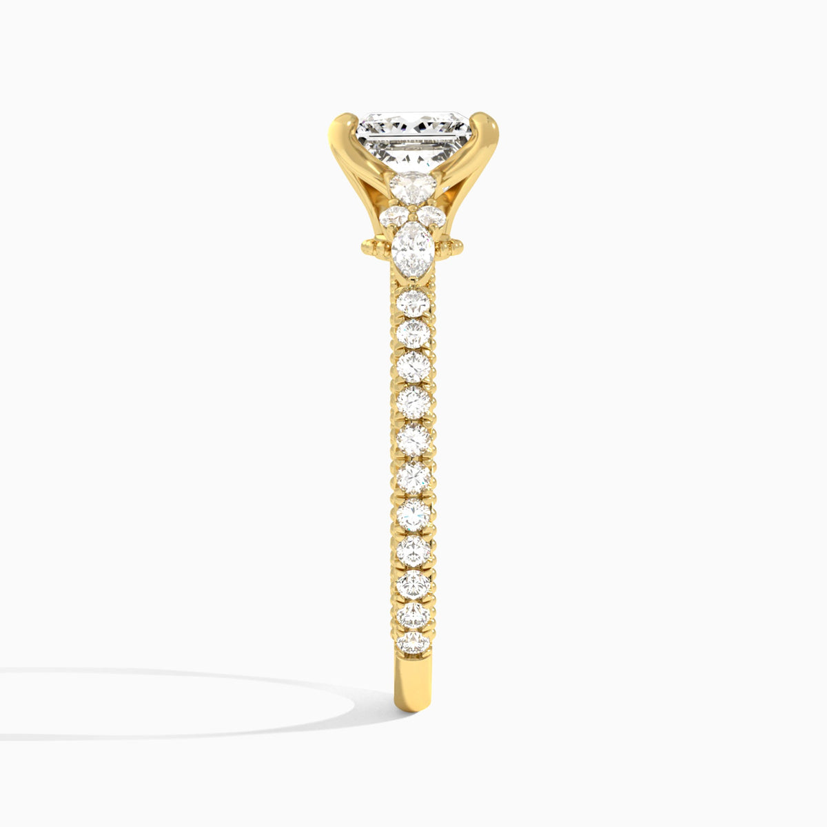 Princess Celestia Lab Grown Diamond Engagement Ring In 14K Yellow Gold, Side View