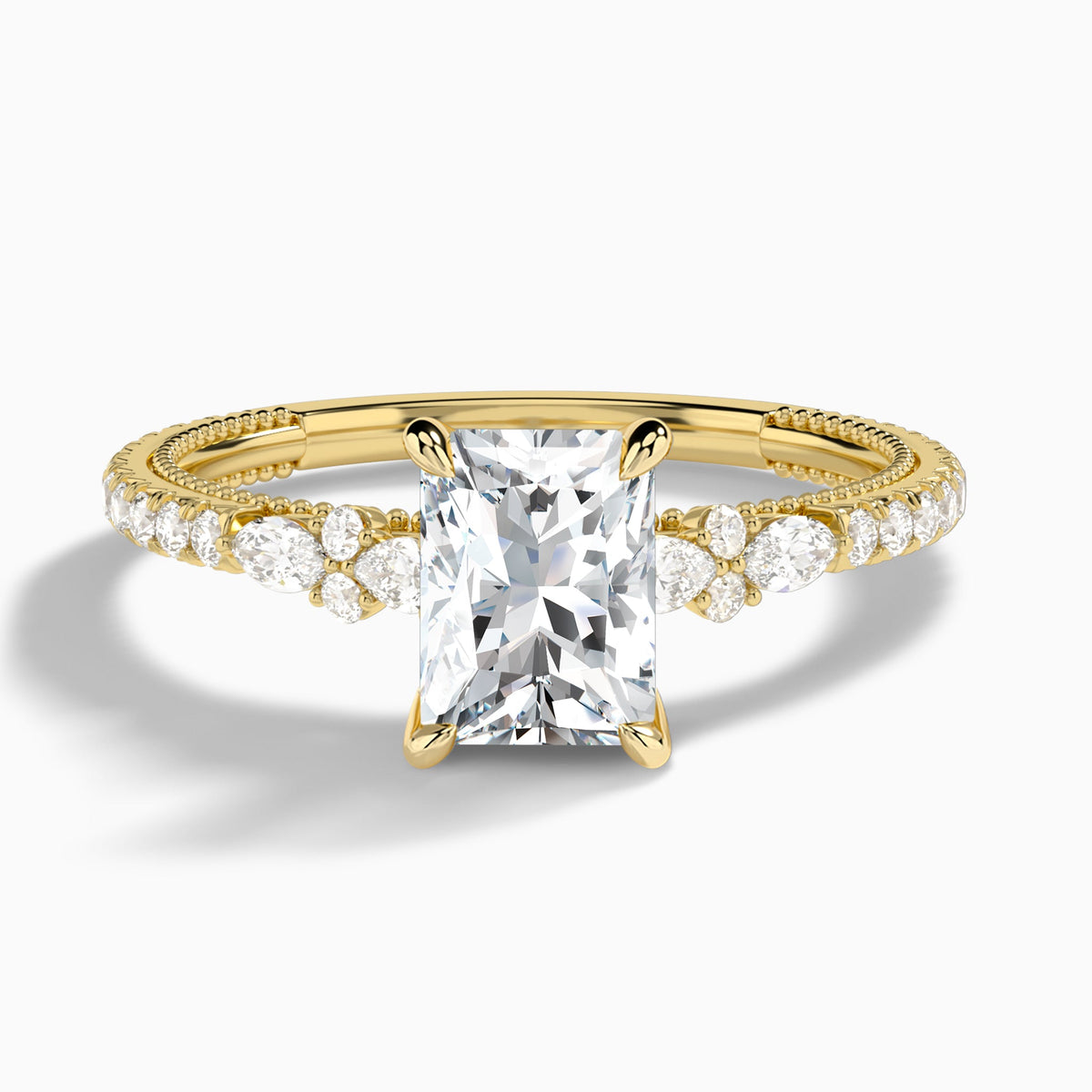 Radiant Celestia Lab Grown Diamond Engagement Ring In 18K Yellow Gold - Lucenjuri
