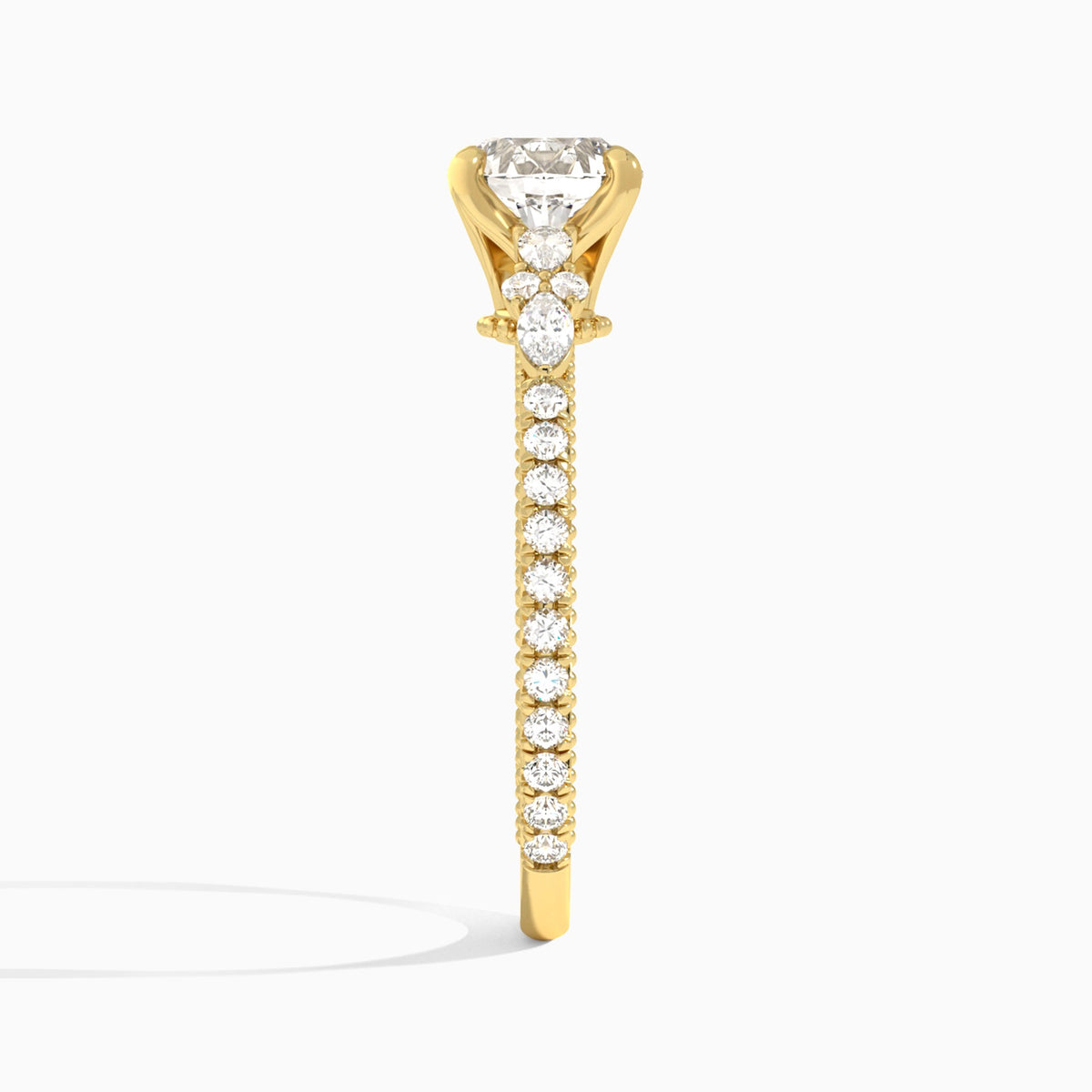 Round Celestia Lab Grown Diamond Engagement Ring In 14K Yellow Gold, Side View