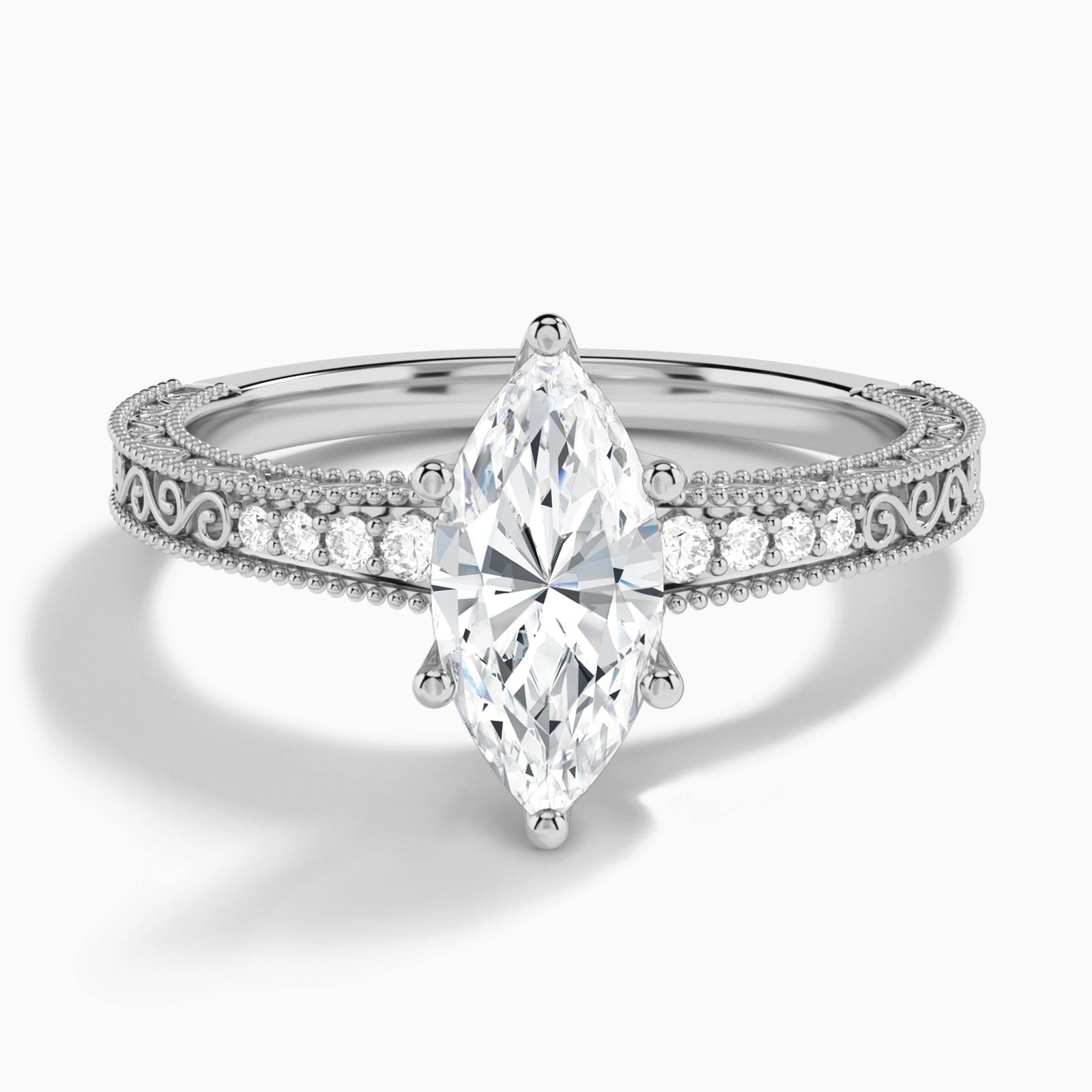 Marquise Luxe Francis Engraved Lab Diamond Engagement Ring In Platinum - Lucenjuri